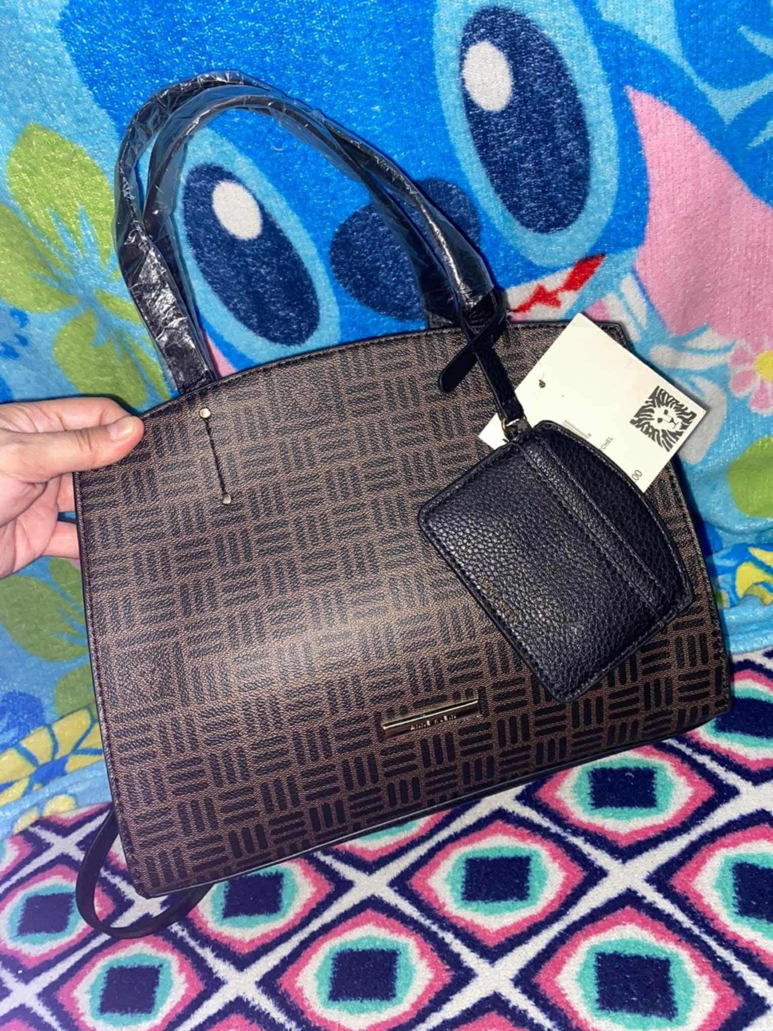 Anne Klein Brown Geometric Satchel with Detachable Cardholder