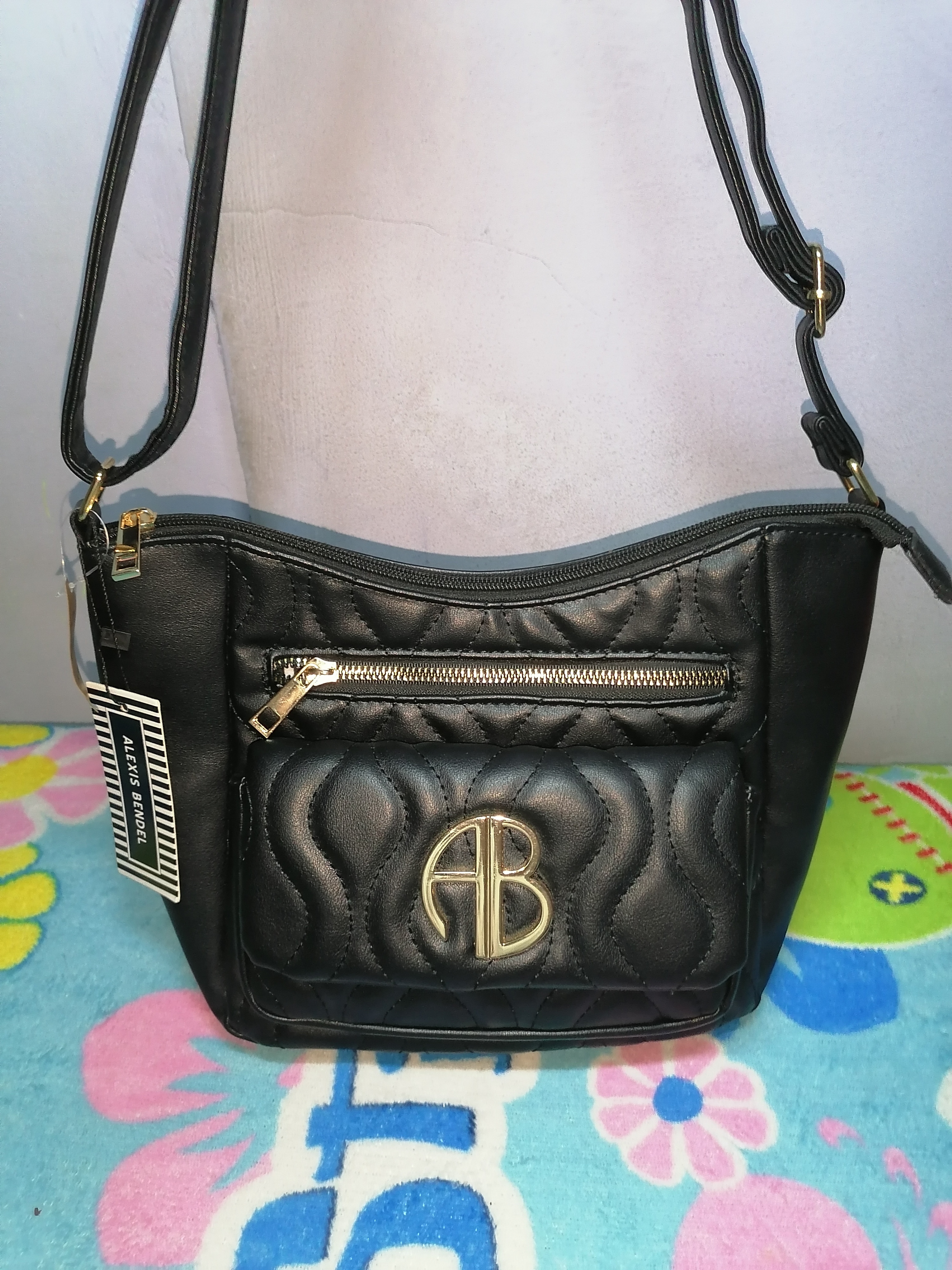 Alexis Bendel Black Quilted Crossbody Bag